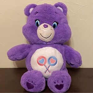 Care Bears Share Bear 12" Plush 2002 Purple Lollipops Stuffed Animal VTG